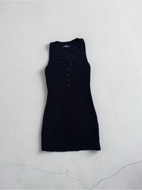 Michael Lauren Black Ribbed Henley Tank Dress XS